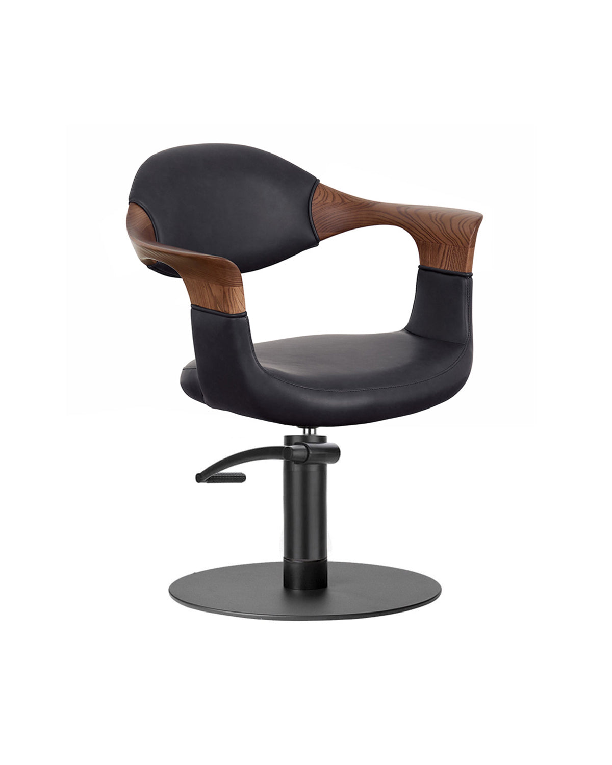 Oakley Midnight - Grå stylingstol med sort rund base og armlene i eik